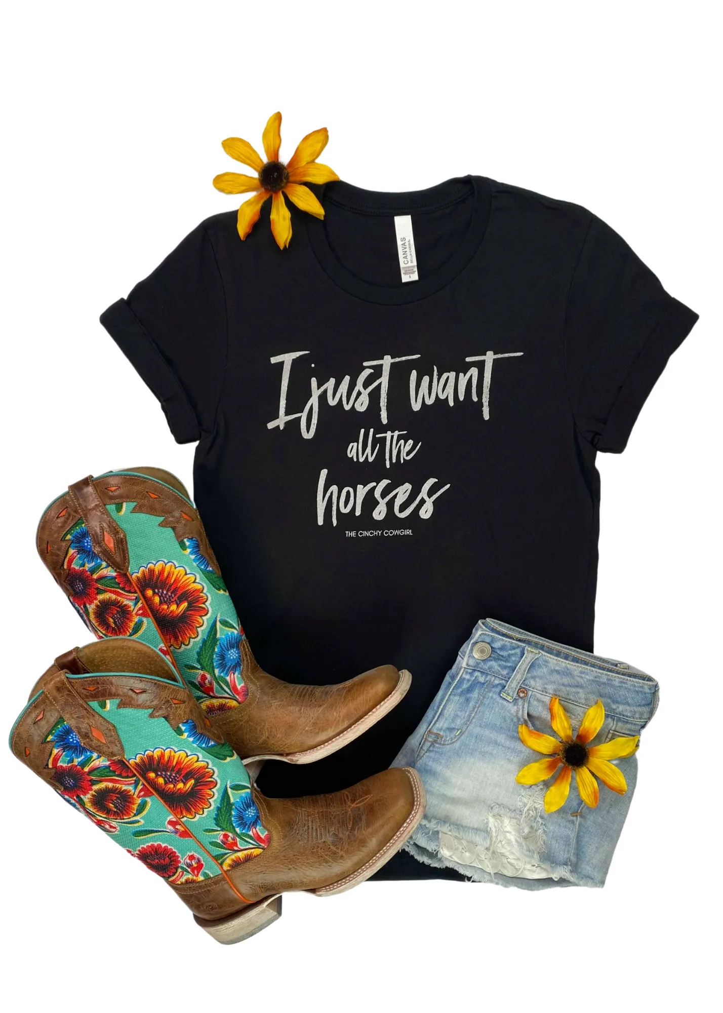 Black I Just Want All The Horses Graphic Tee