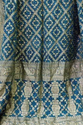 Blue Banarasi Bandhani Handloom Pure Georgette Dupatta