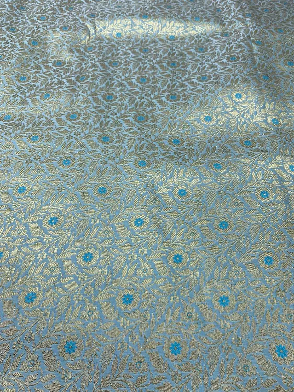 Blue Banarasi Brocade Silk Fabric ( 1 Mtr )