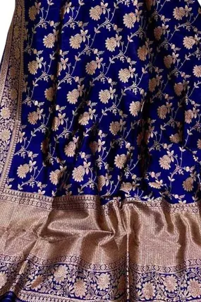 Blue Banarasi Handloom Pure Katan Silk Dupatta