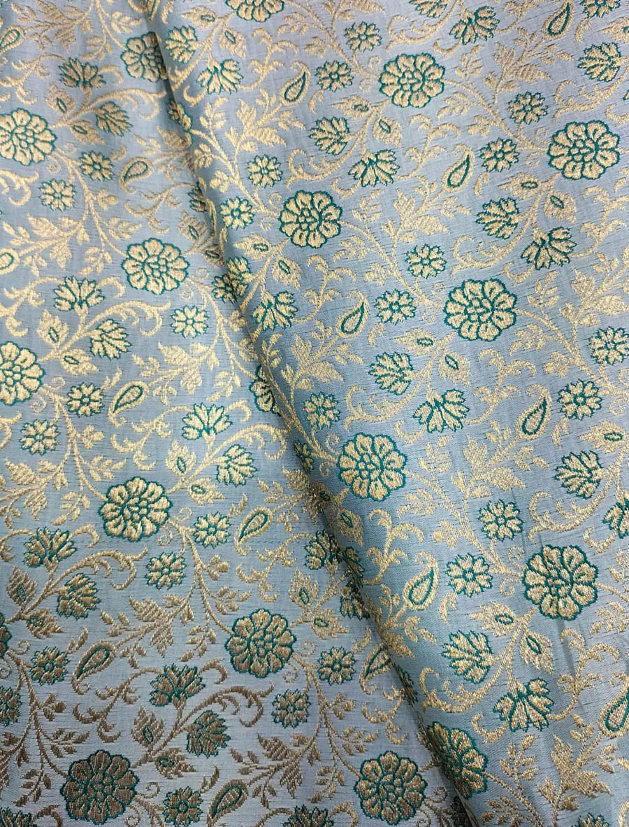 Blue Banarasi Silk Zari Work Fabric ( 1 Mtr )