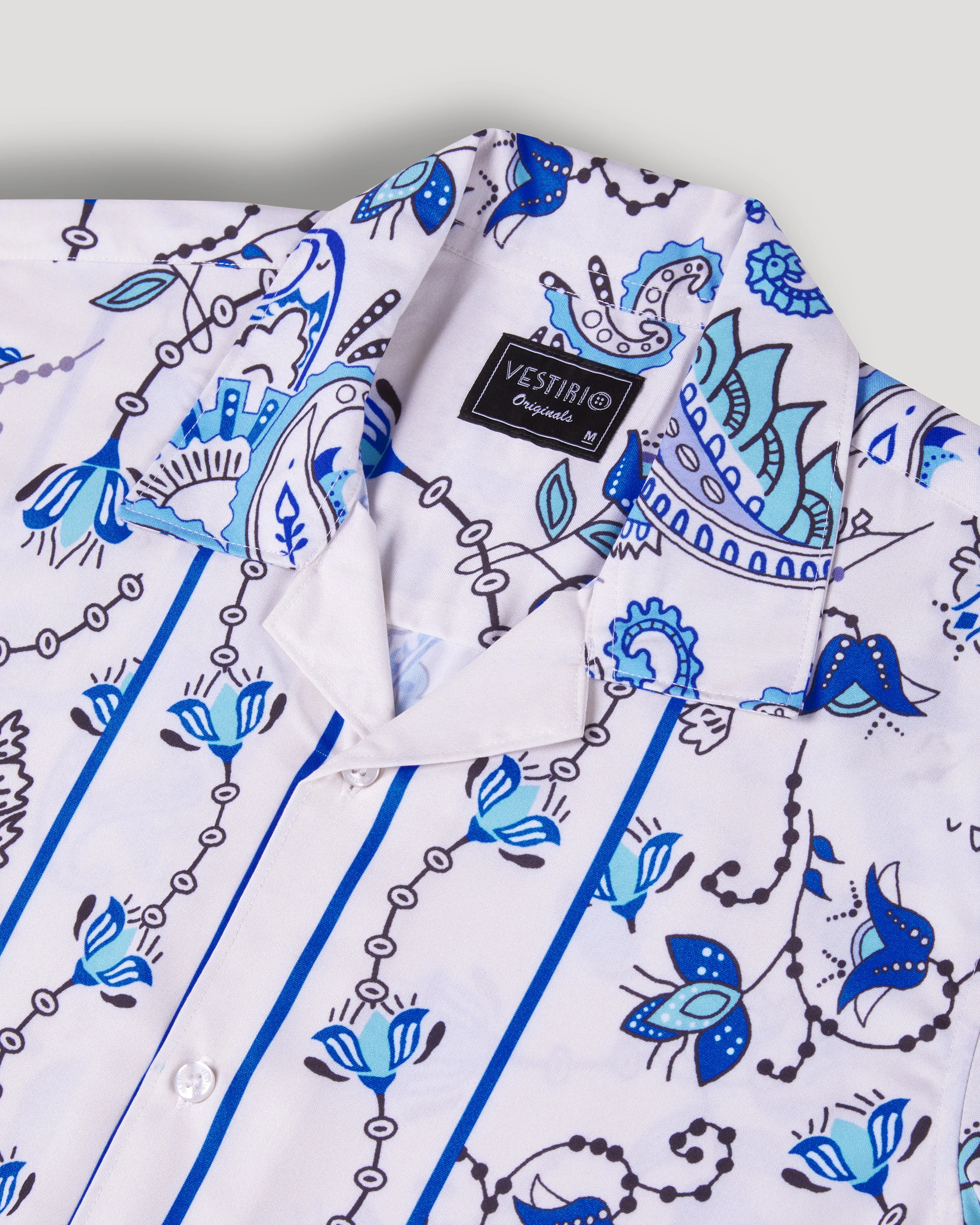 Blue flower border printed half sleeve shirt