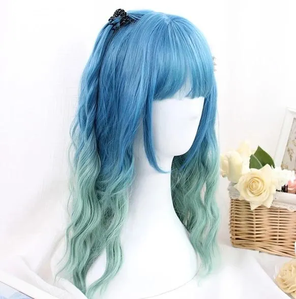 BLUE GREEN GRADIENT WIG KF9483