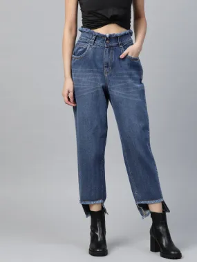 Blue High Low Hem Slouchy Jeans