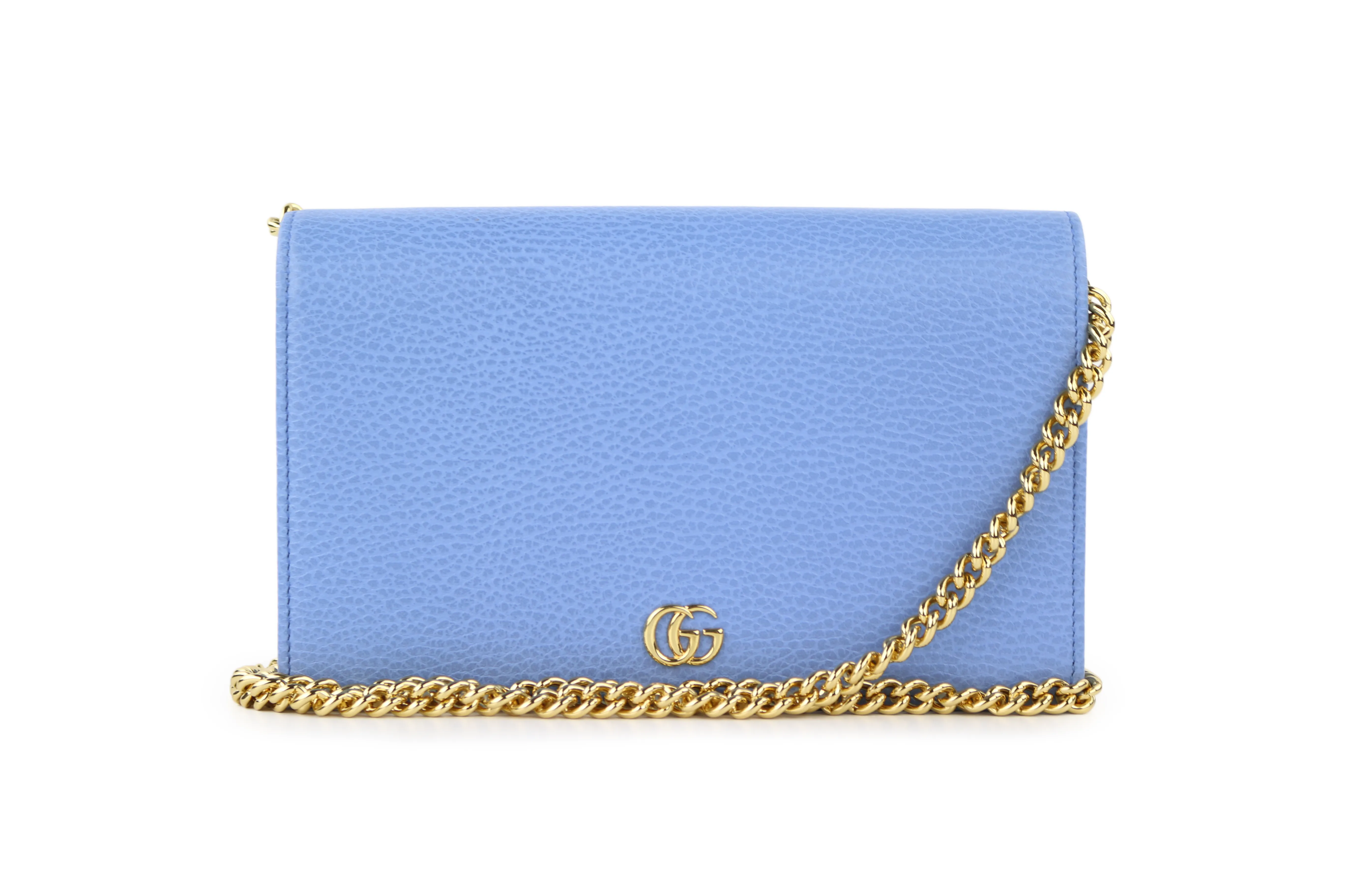 Blue Petite GG Marmont Chain Wallet