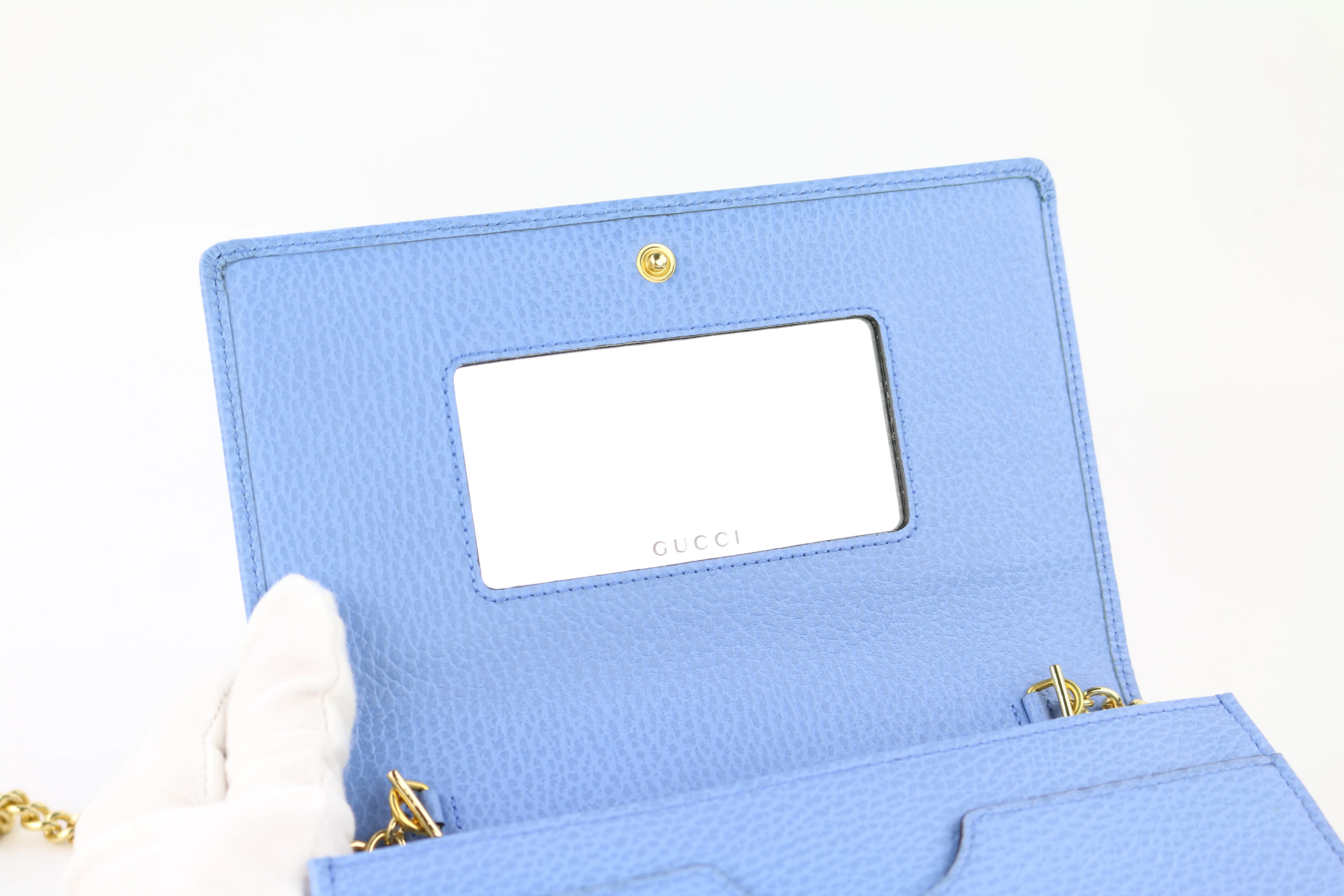 Blue Petite GG Marmont Chain Wallet