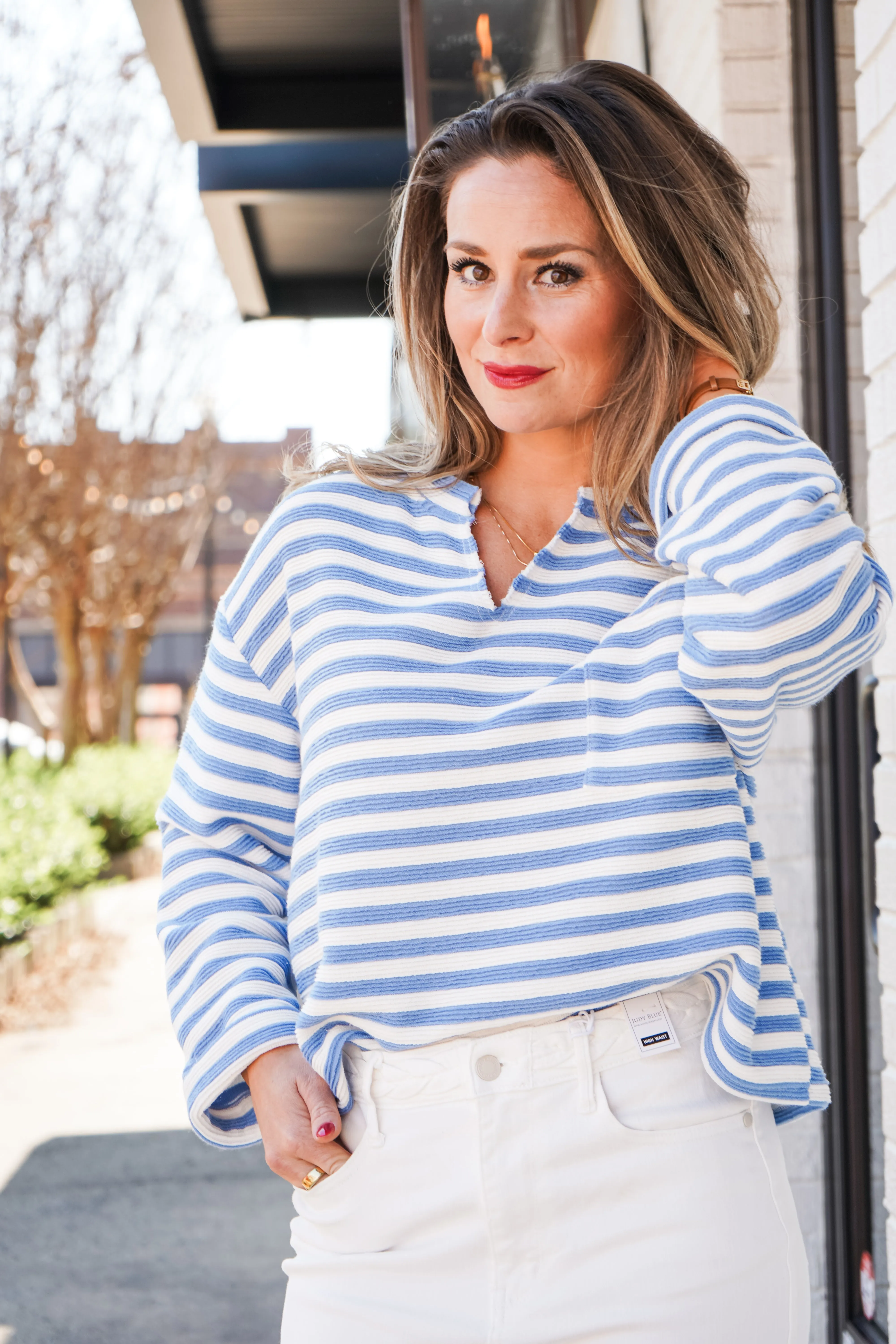 Blue Skies Striped Top (S-3x)