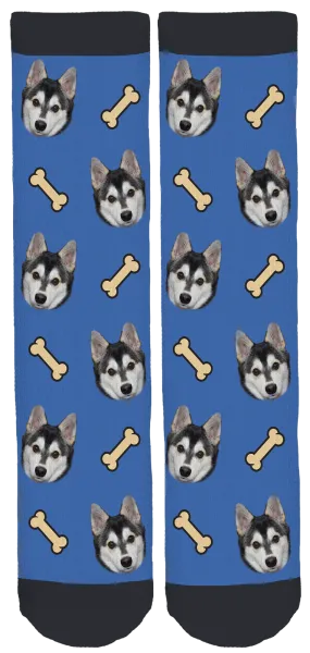 Blue Zeus the Pomsky Crew Socks