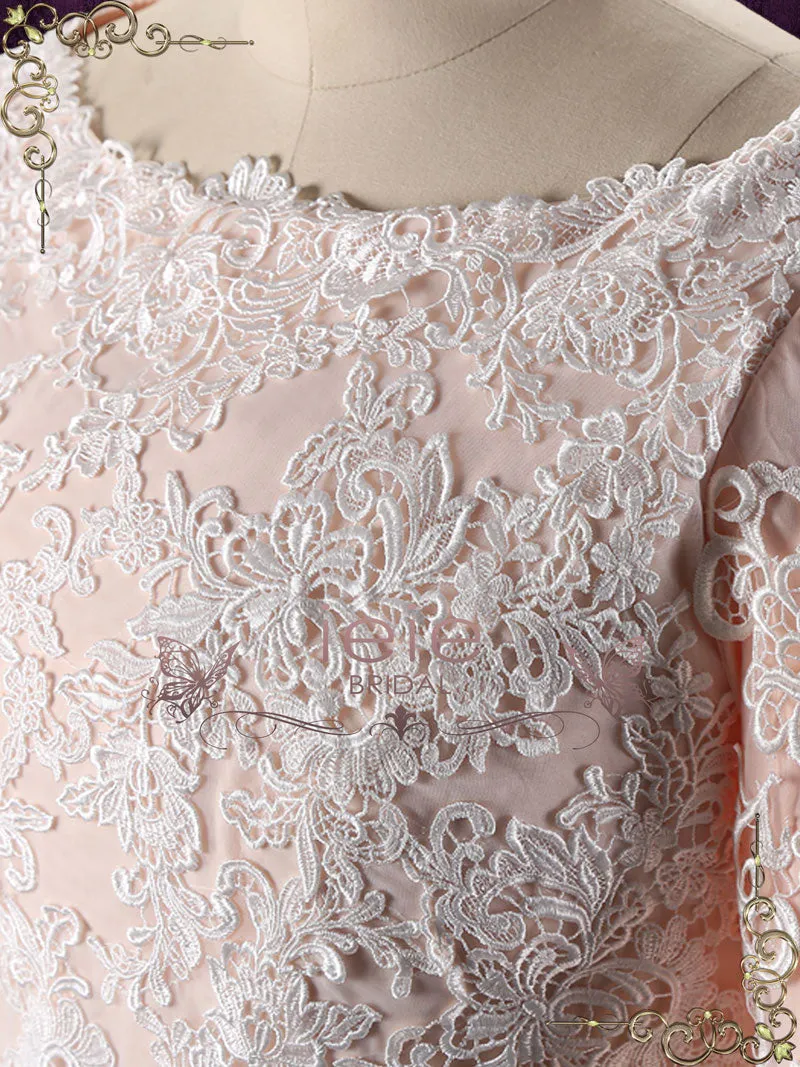 Blush Long Sleeves Lace Wedding Dress with Drop Waist GENELLE