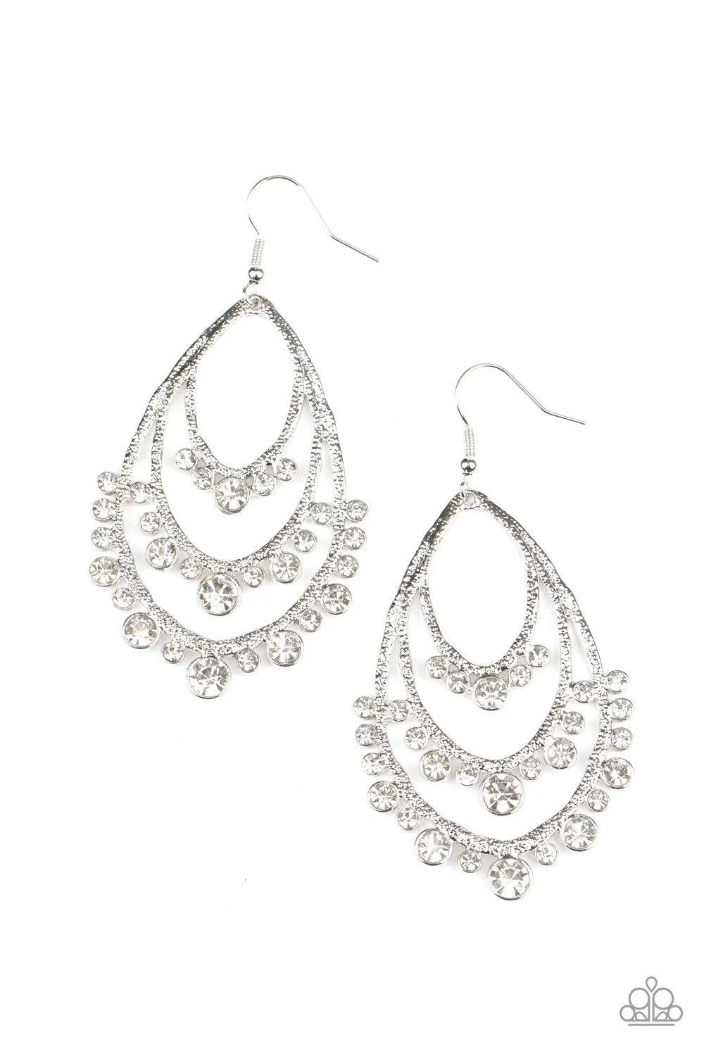 Break Out In TIERS White Rhinestone Teardrop Earrings - Paparazzi Accessories