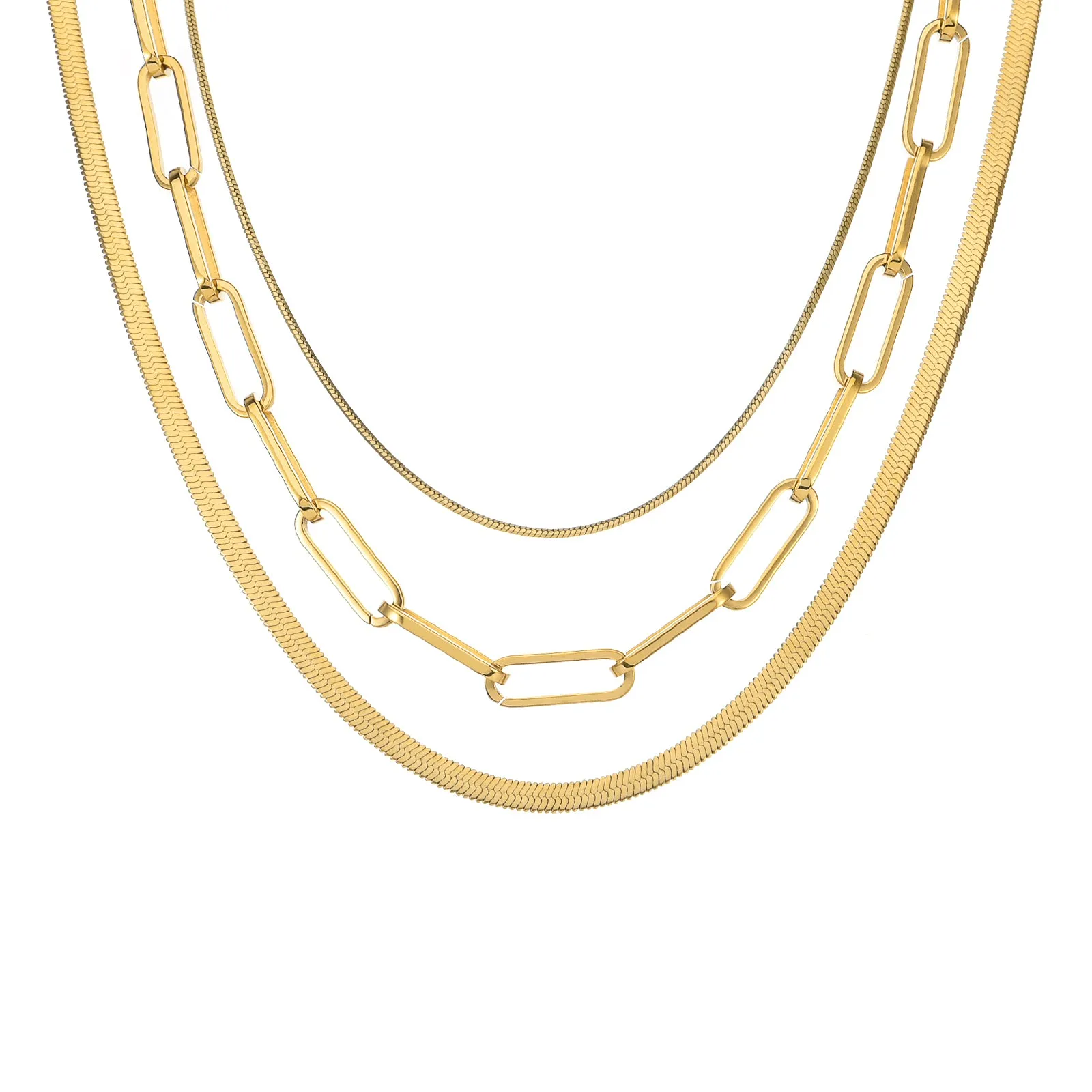 C001G B.Tiff Gold Plated Octagonal Herringbone Stainless Steel Chain Necklace