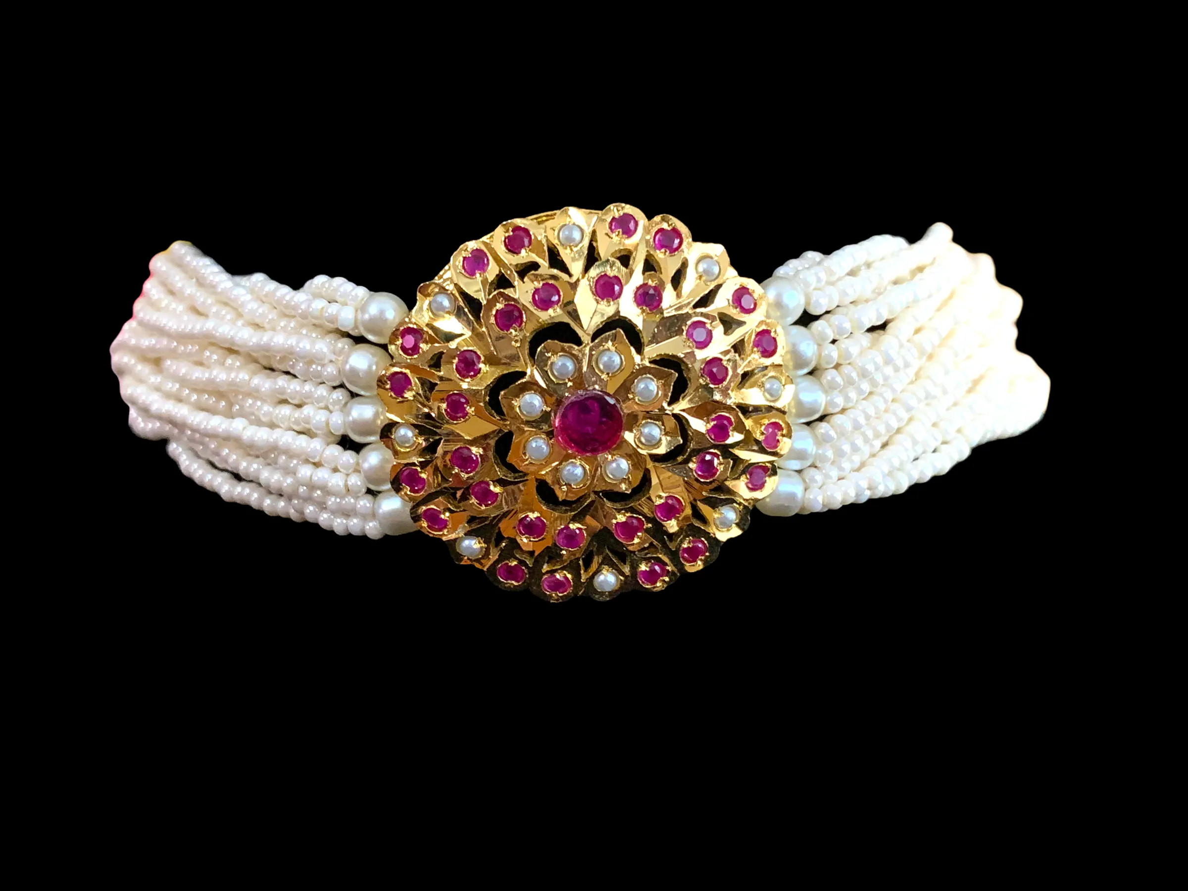 C193 Gold plated choker set in ruby   ( SHIPS IN 5 WEEKS )