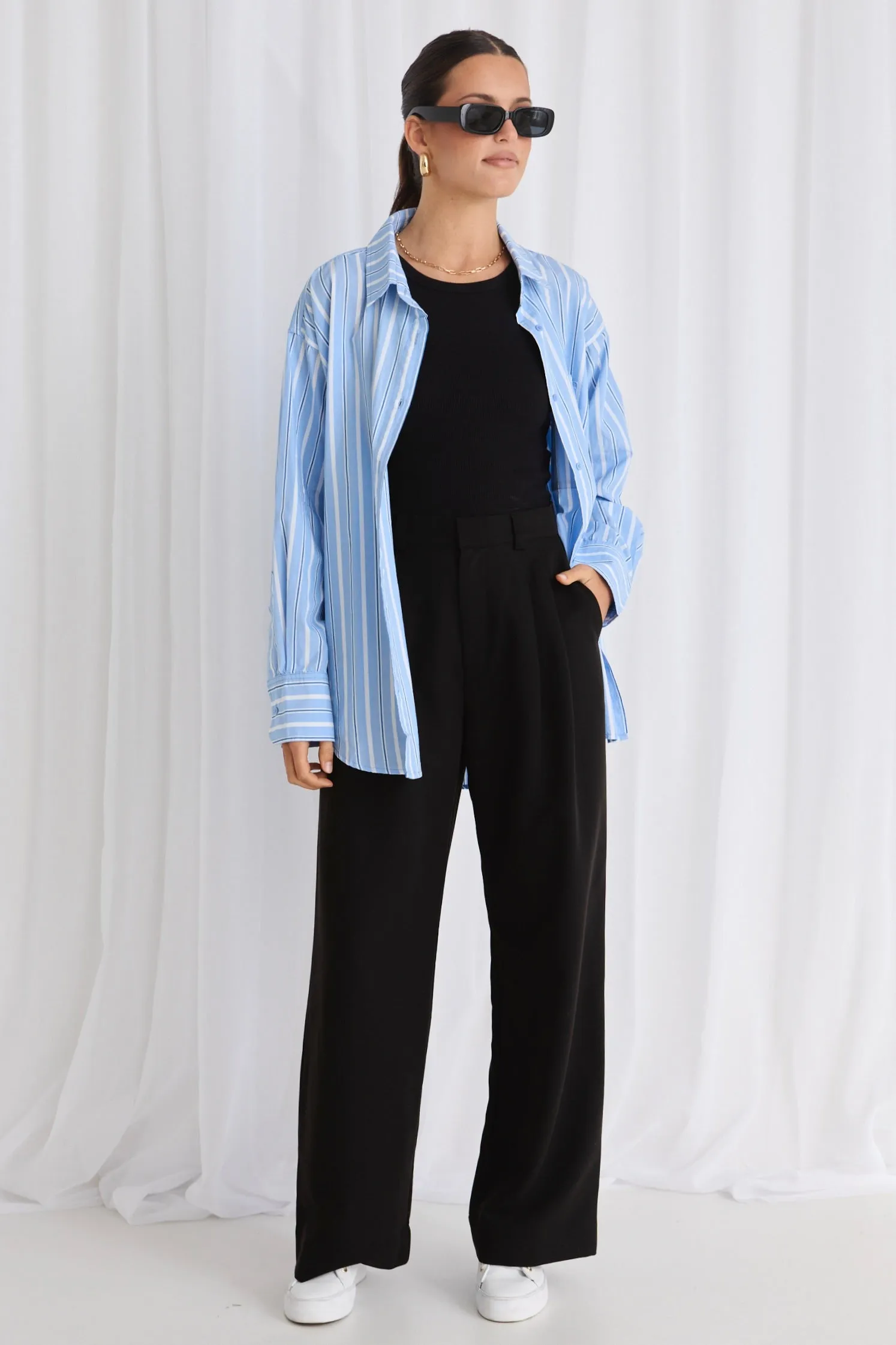 California Blue Stripe Poplin Oversized Shirt