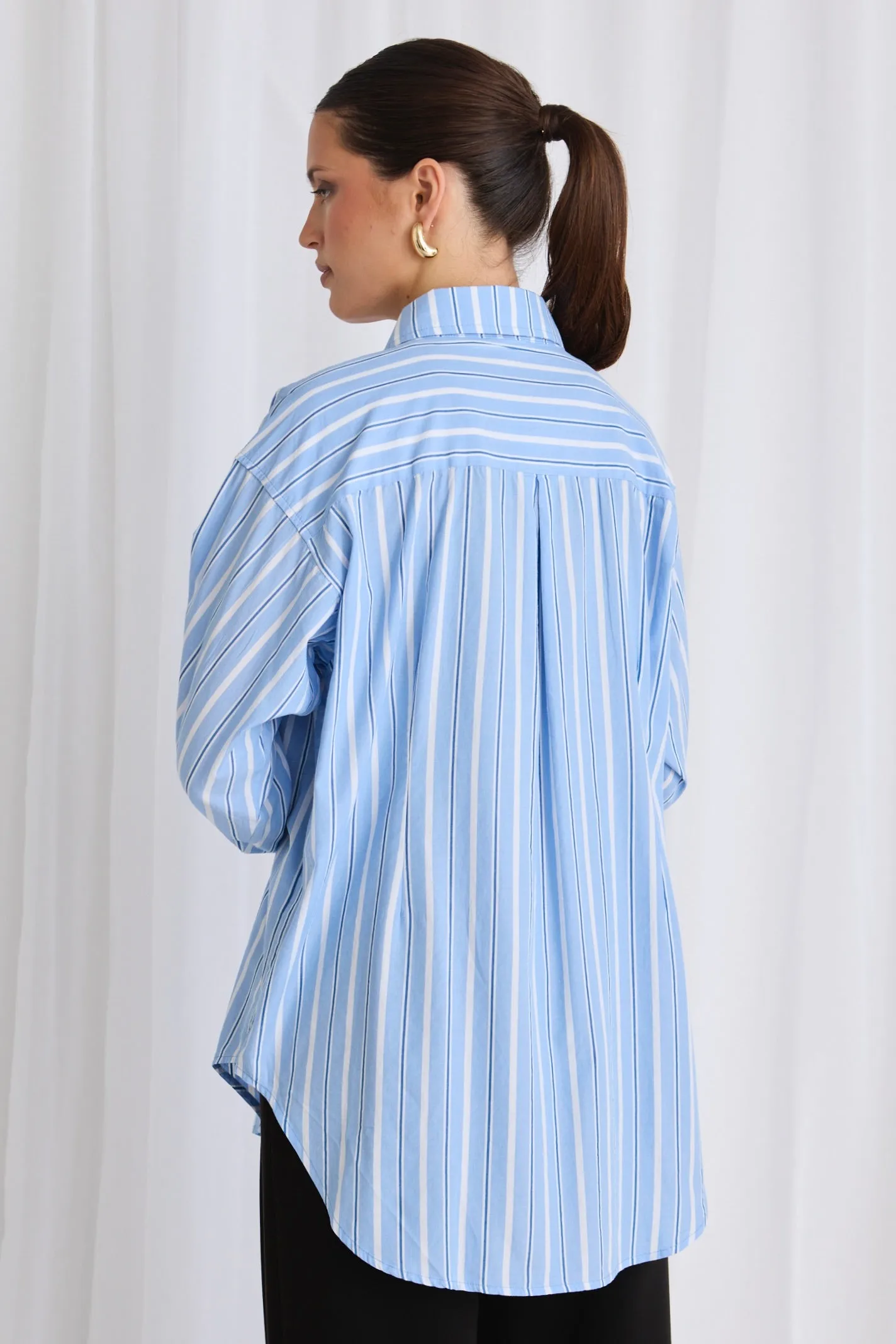 California Blue Stripe Poplin Oversized Shirt