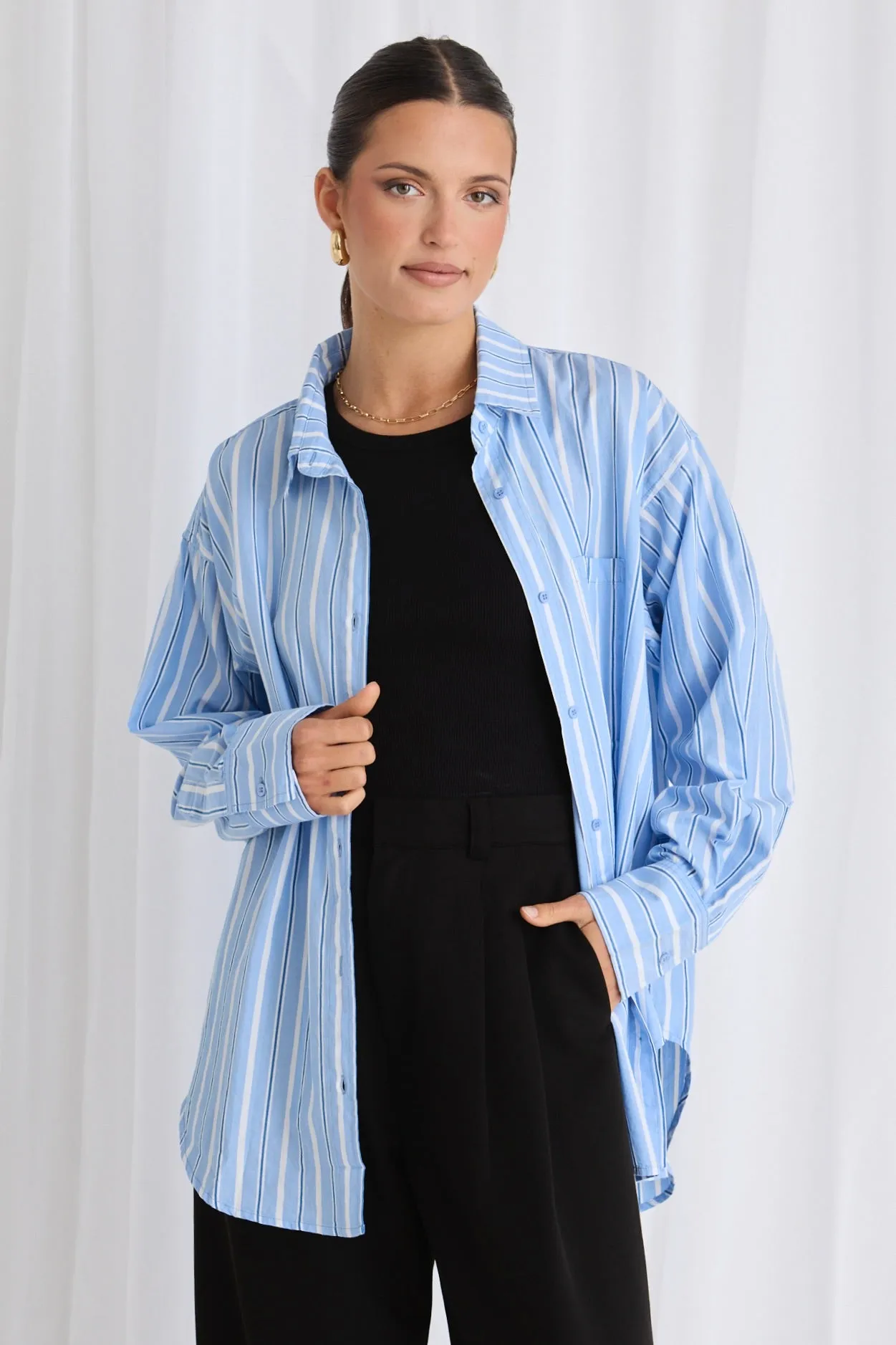 California Blue Stripe Poplin Oversized Shirt