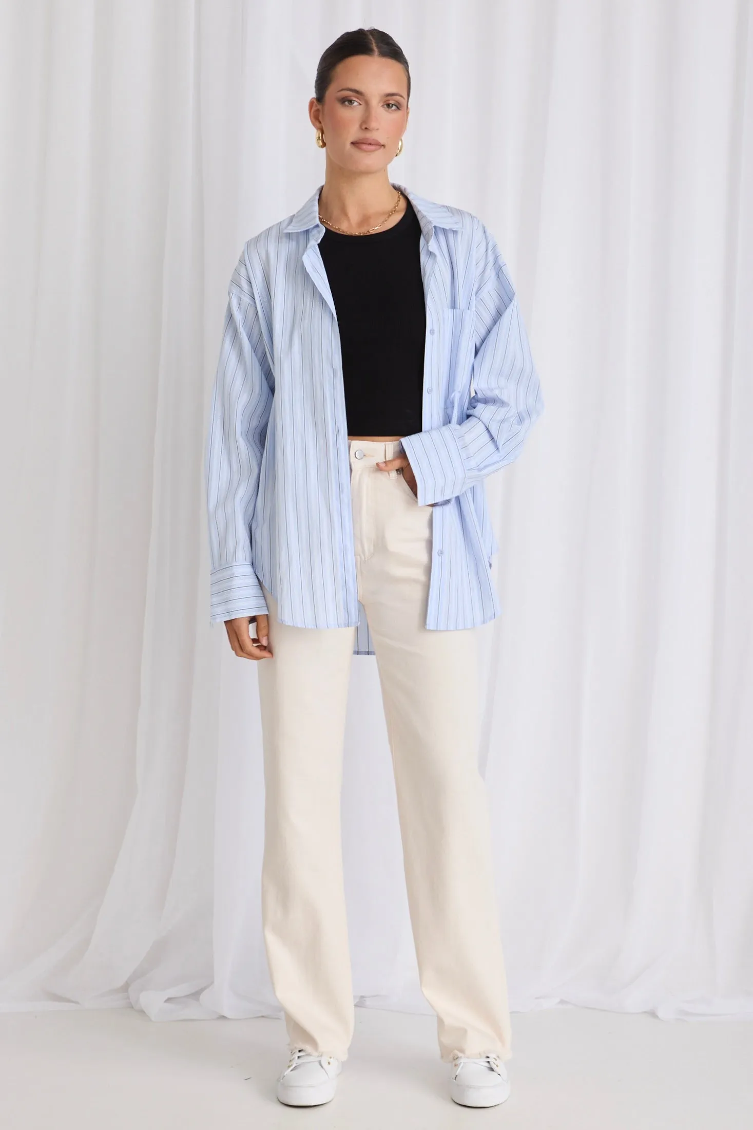 California Powder Blue Stripe Oversized Shirt