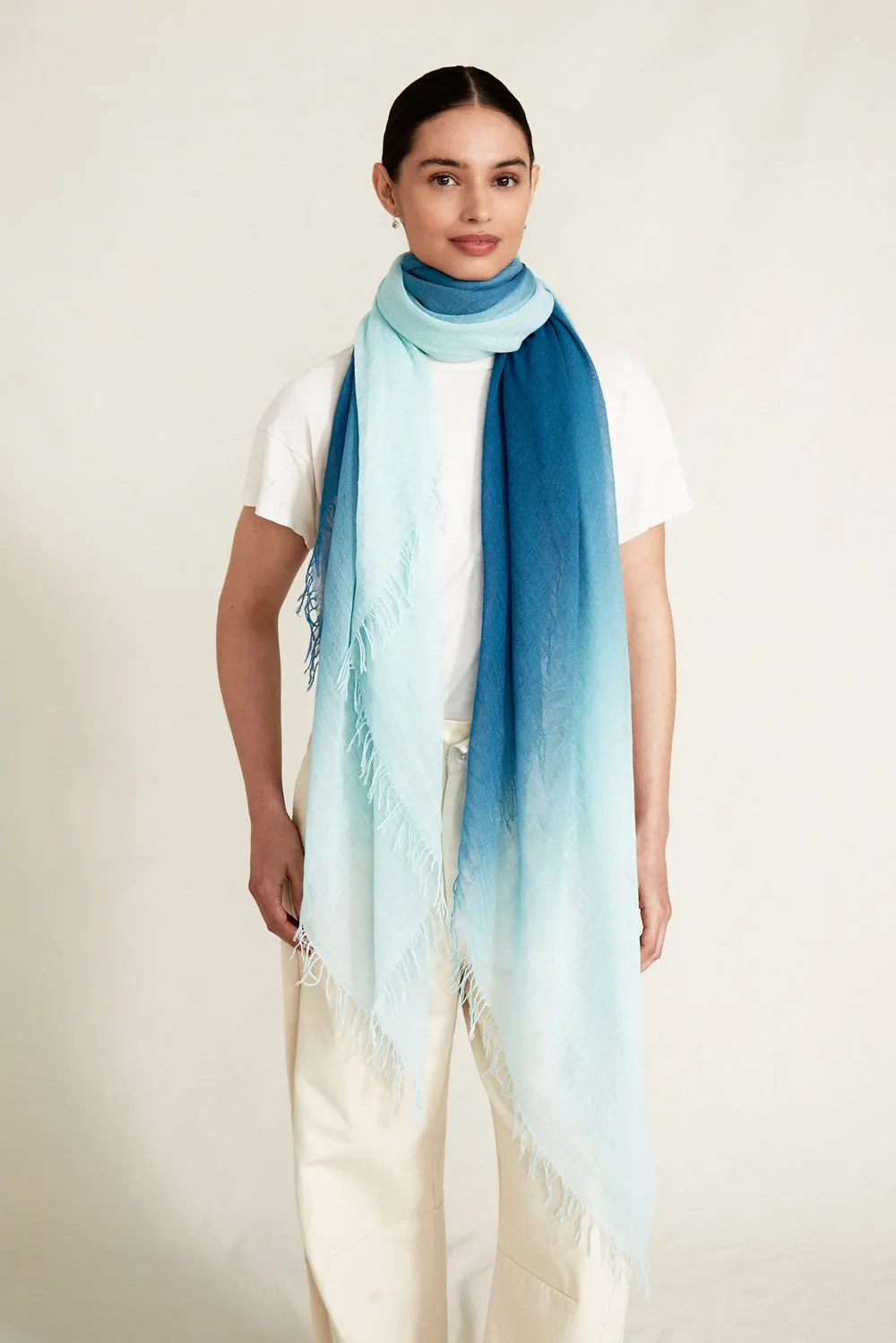 Cashmere and Silk Scarf Blue Steel Dip Dyed