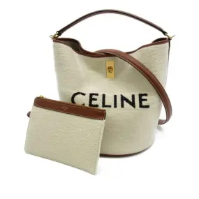 Celine Bucket 16 White Cotton