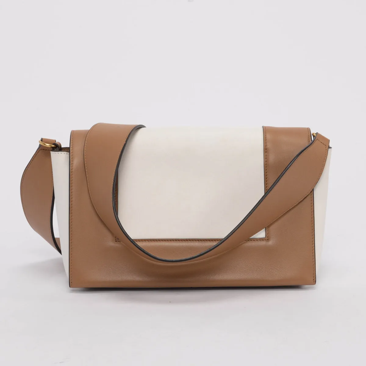 Celine Camel Brown & White Calfskin Medium Frame Bag