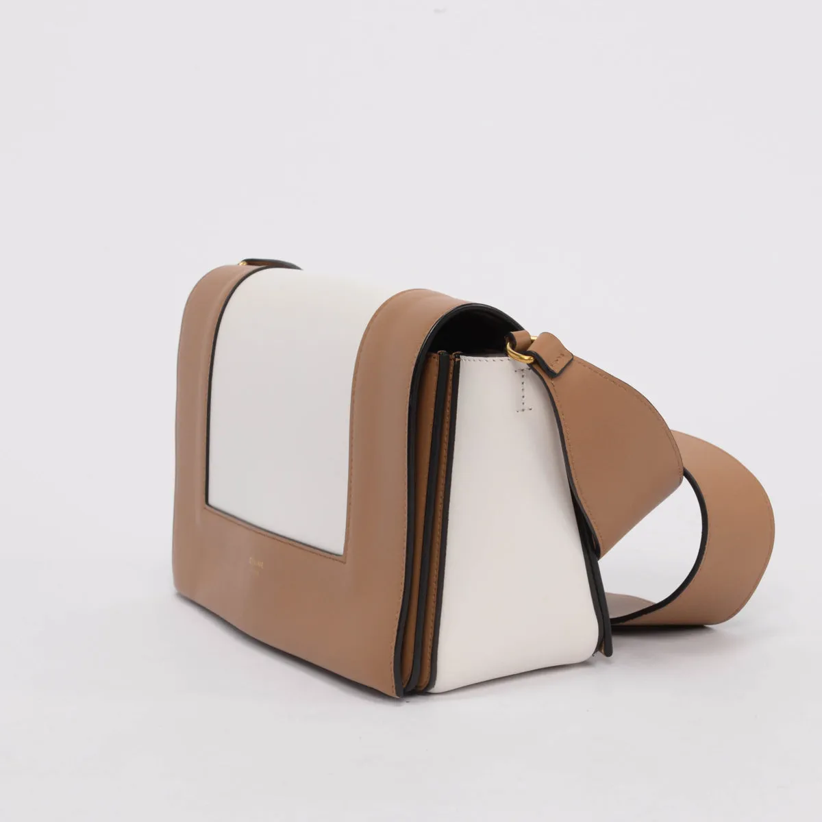 Celine Camel Brown & White Calfskin Medium Frame Bag