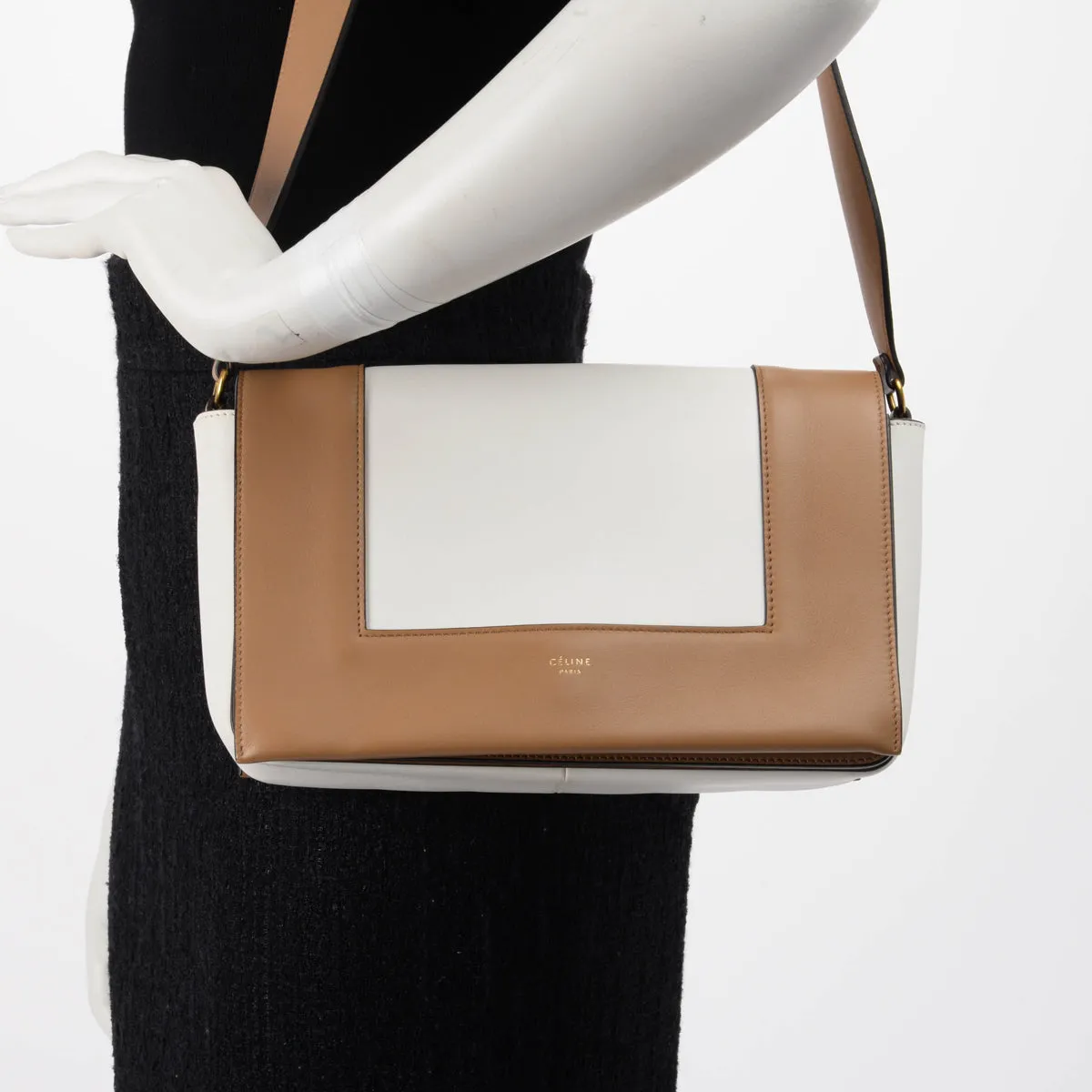 Celine Camel Brown & White Calfskin Medium Frame Bag