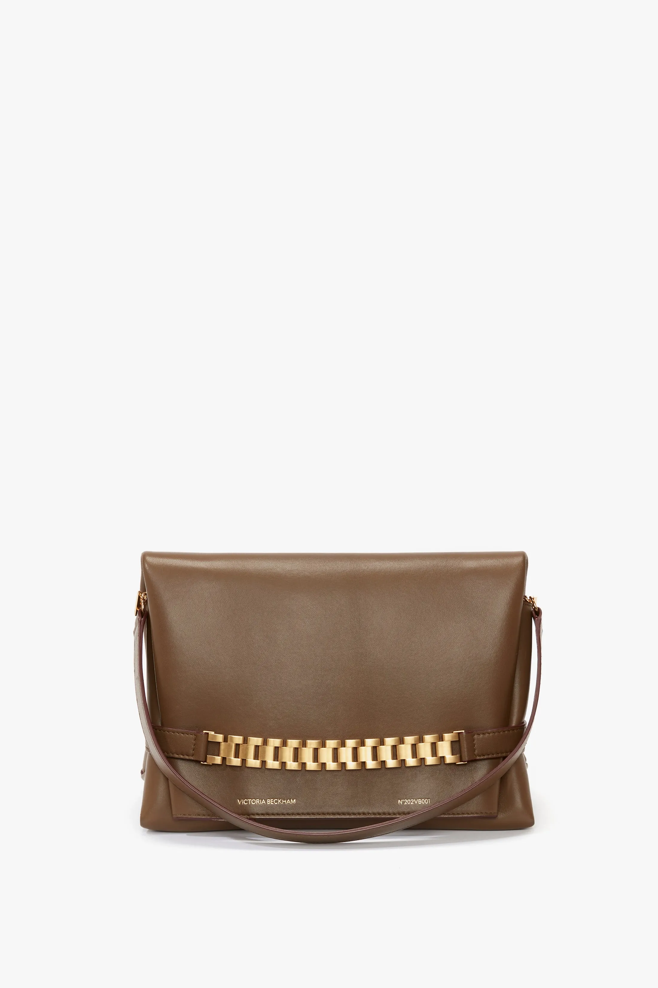 Chain Pouch Bag With Strap In Khaki Leather