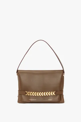 Chain Pouch Bag With Strap In Khaki Leather