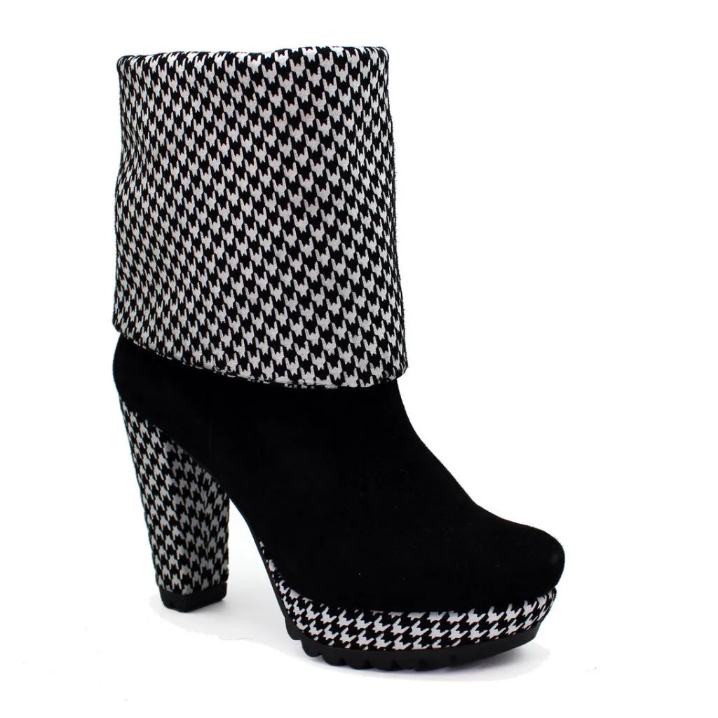 Champignon - Black Suede- Houndstooth- platform boot- LAST PAIRS 35, 36 AND 38!