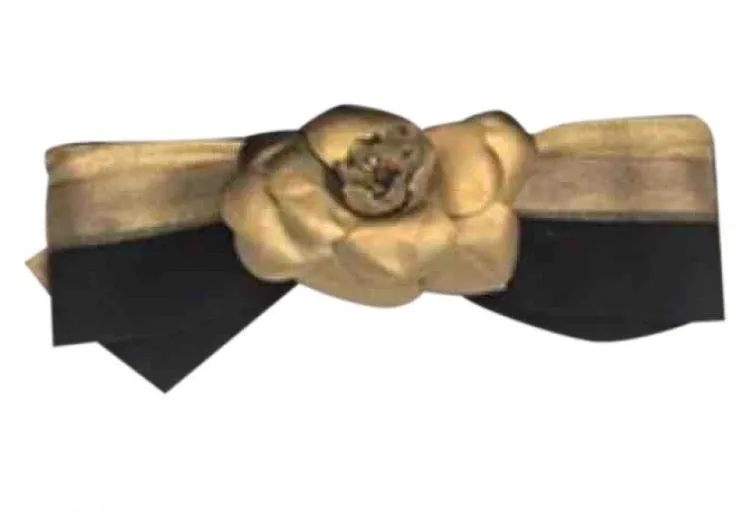 Chanel 12P, 2012 Spring Black Gold Camellia Flower Barrette Hair Accessory Clip