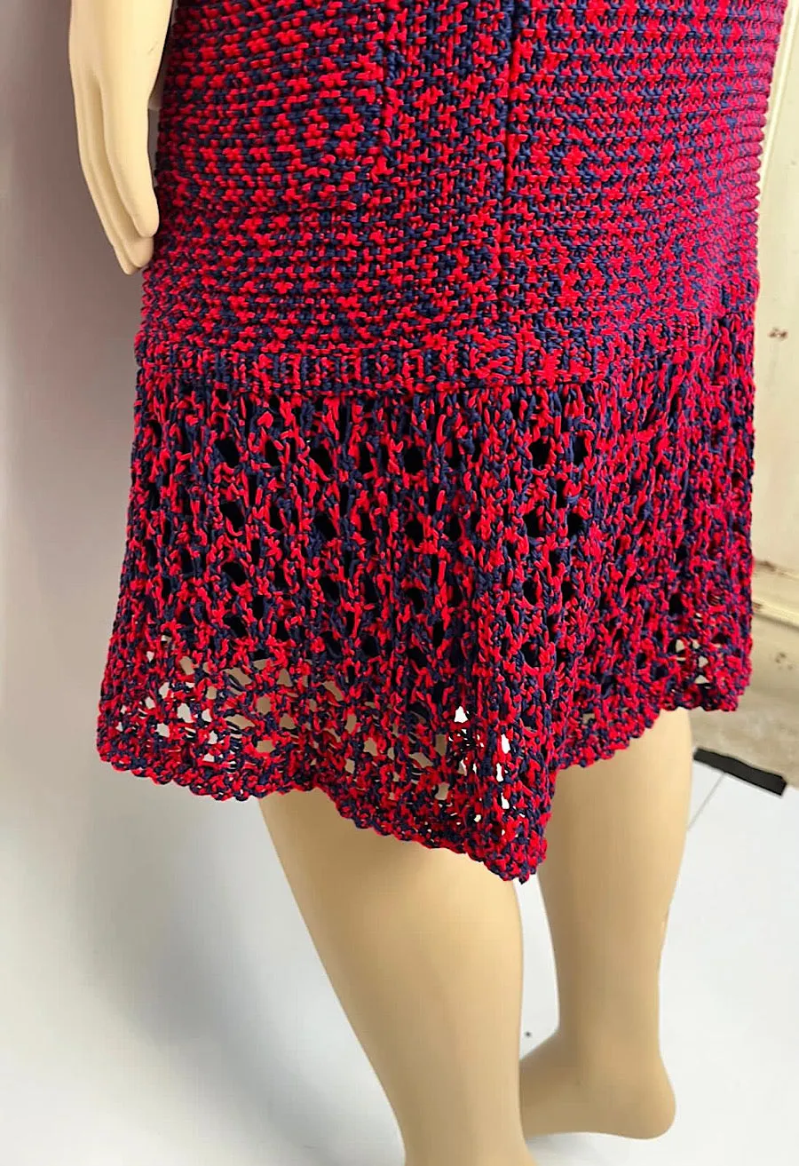 Chanel 14P 2014 Spring Crochet Navy Red Dress US 12/14/16