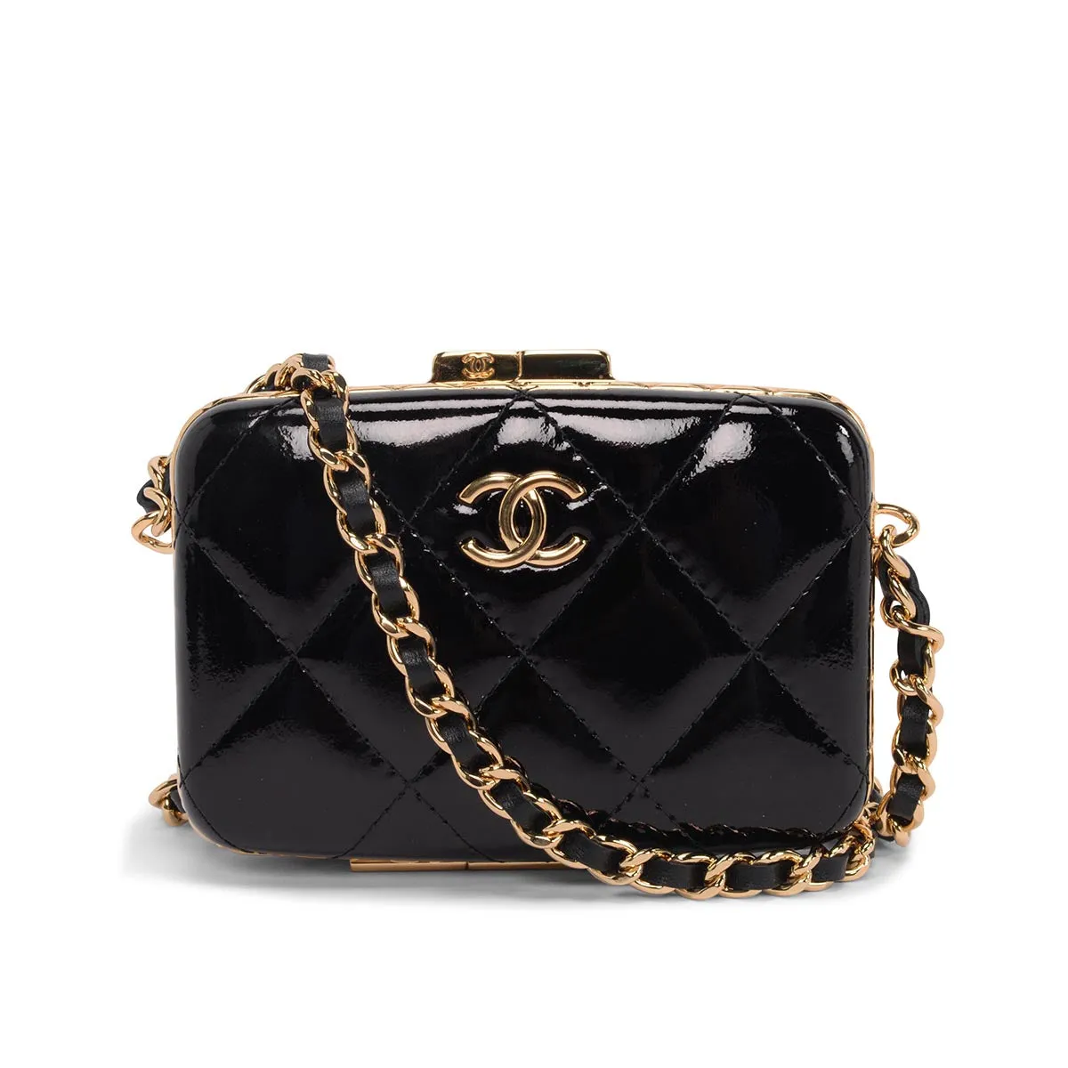 Chanel Black Glazed Goatskin Mini Box with Chain