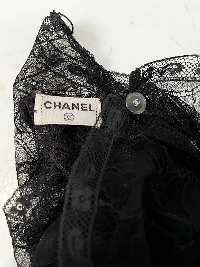 Chanel Black Sheer Lace Blouse Top Camisole US 4