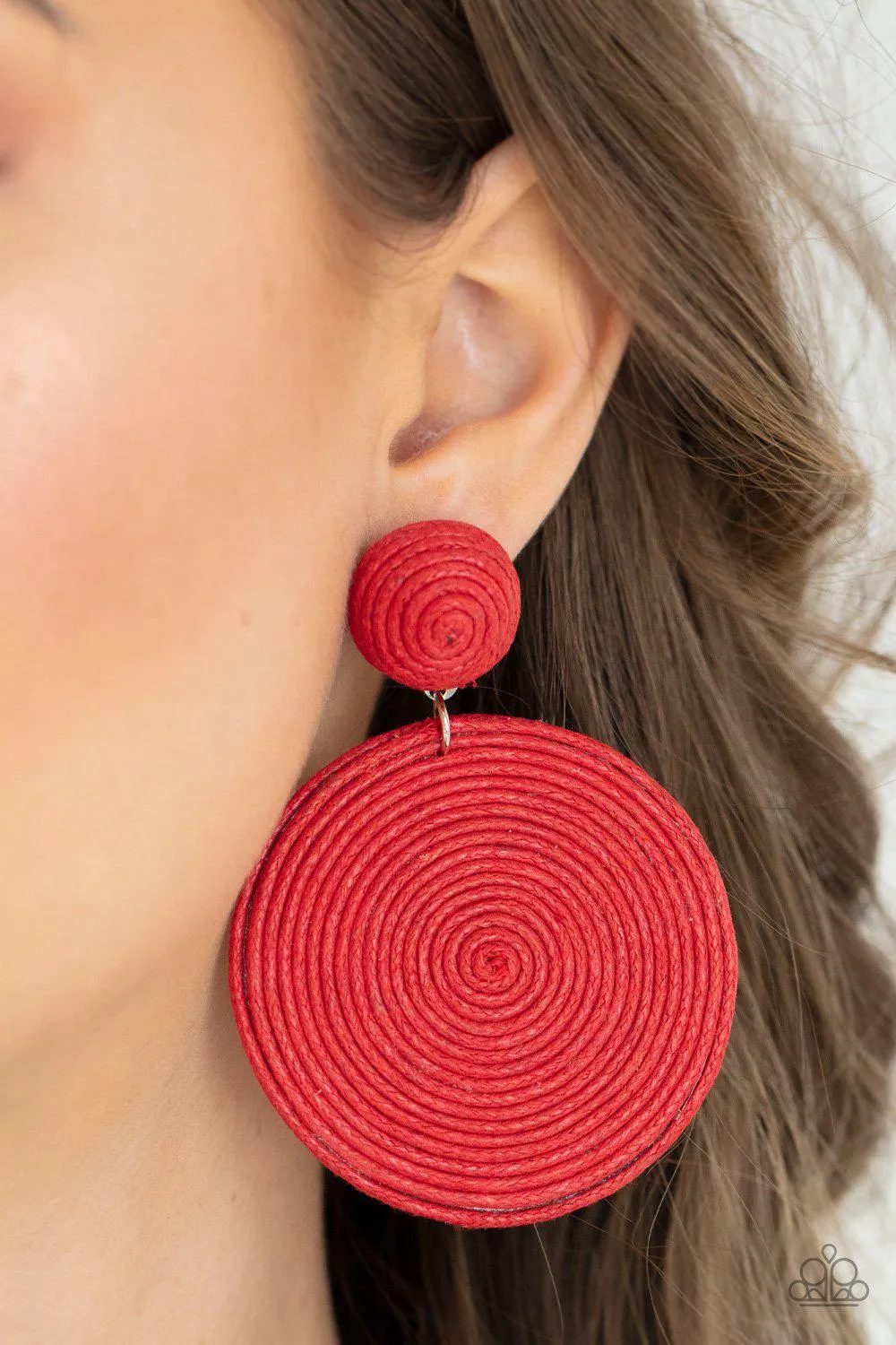 Circulate The Room Red Woven Post Earrings - Paparazzi Accessories