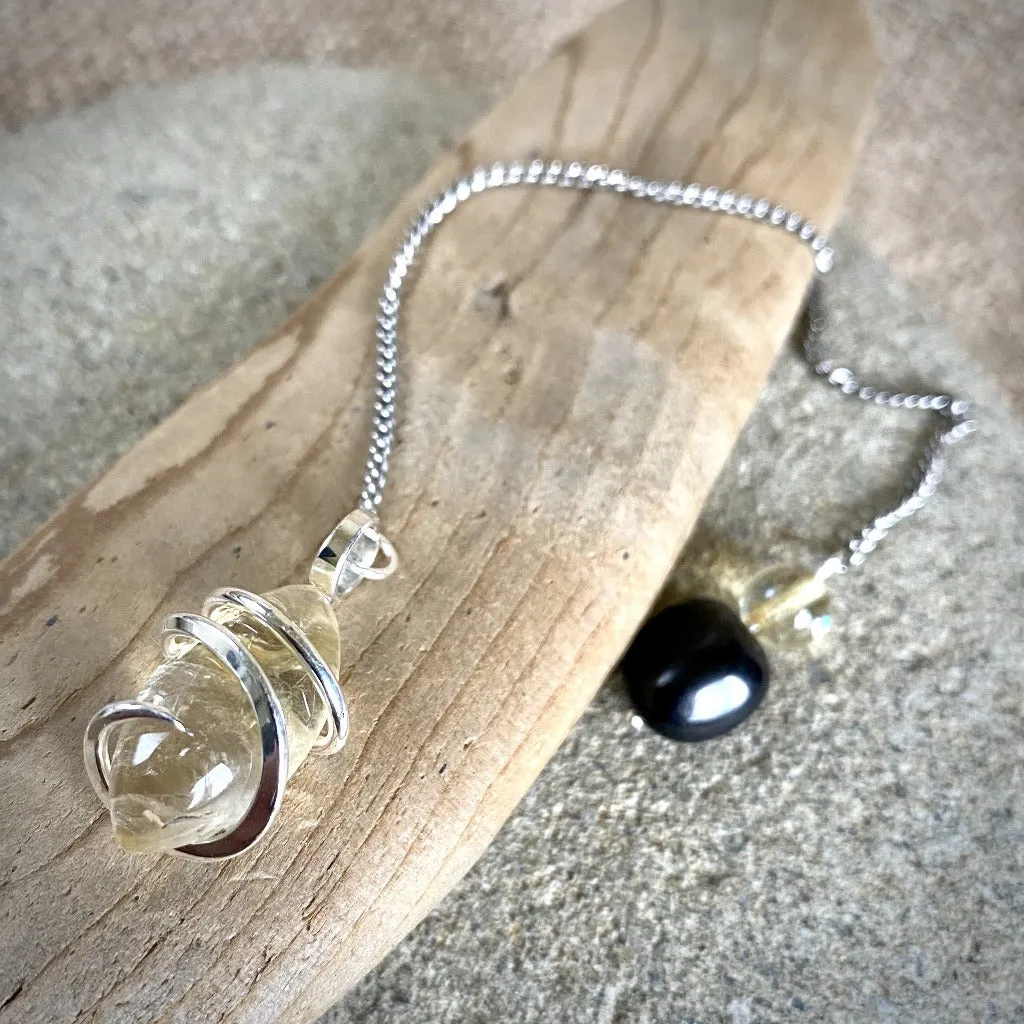 Citrine Pendulum w/Shungite & Citrine Beads on Titanium Chain