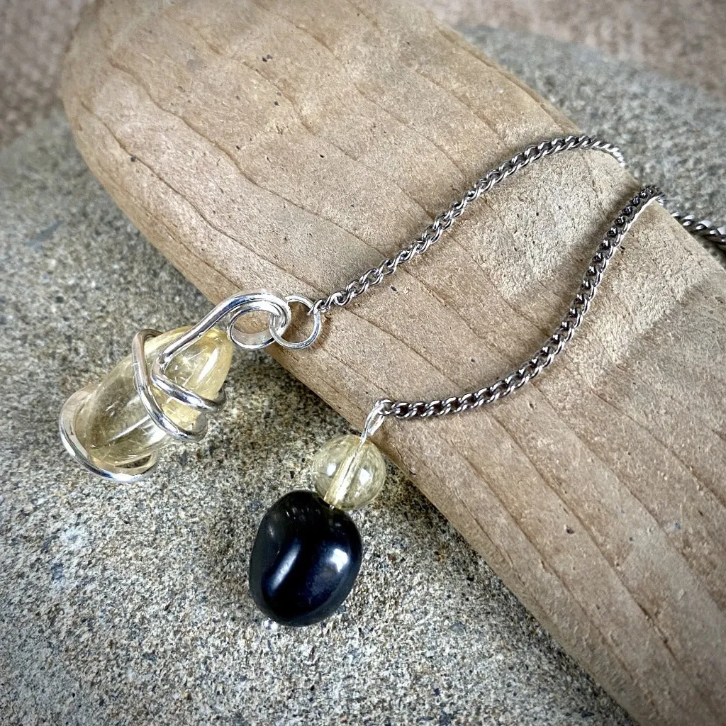 Citrine Pendulum w/Shungite & Citrine Beads on Titanium Chain