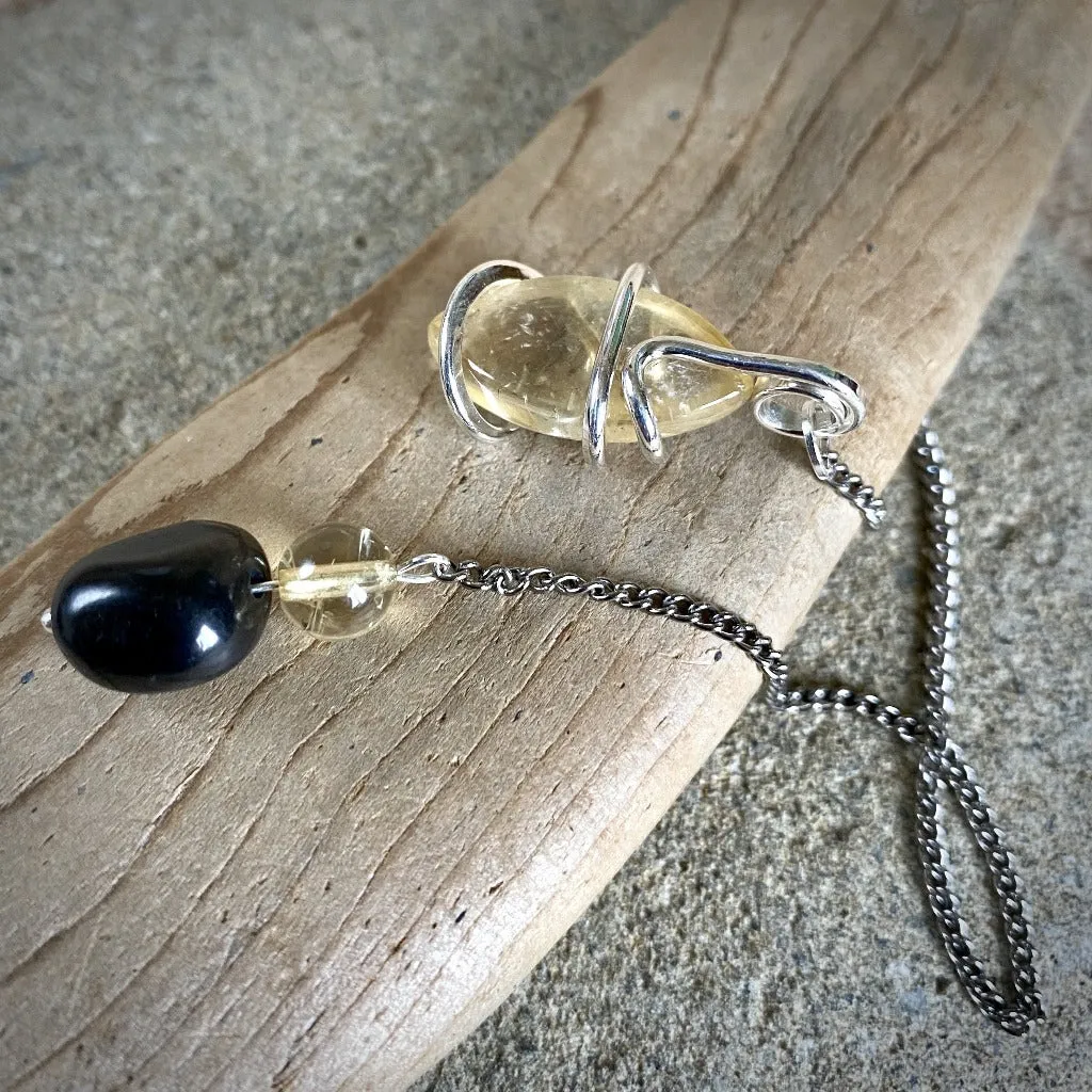 Citrine Pendulum w/Shungite & Citrine Beads on Titanium Chain