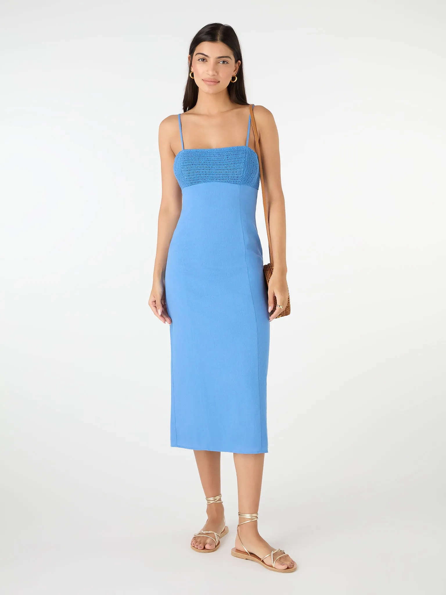 Clements Crochet Midi Dress in Blue