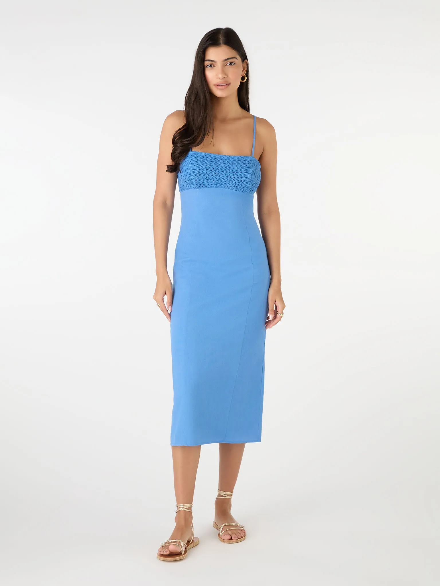 Clements Crochet Midi Dress in Blue