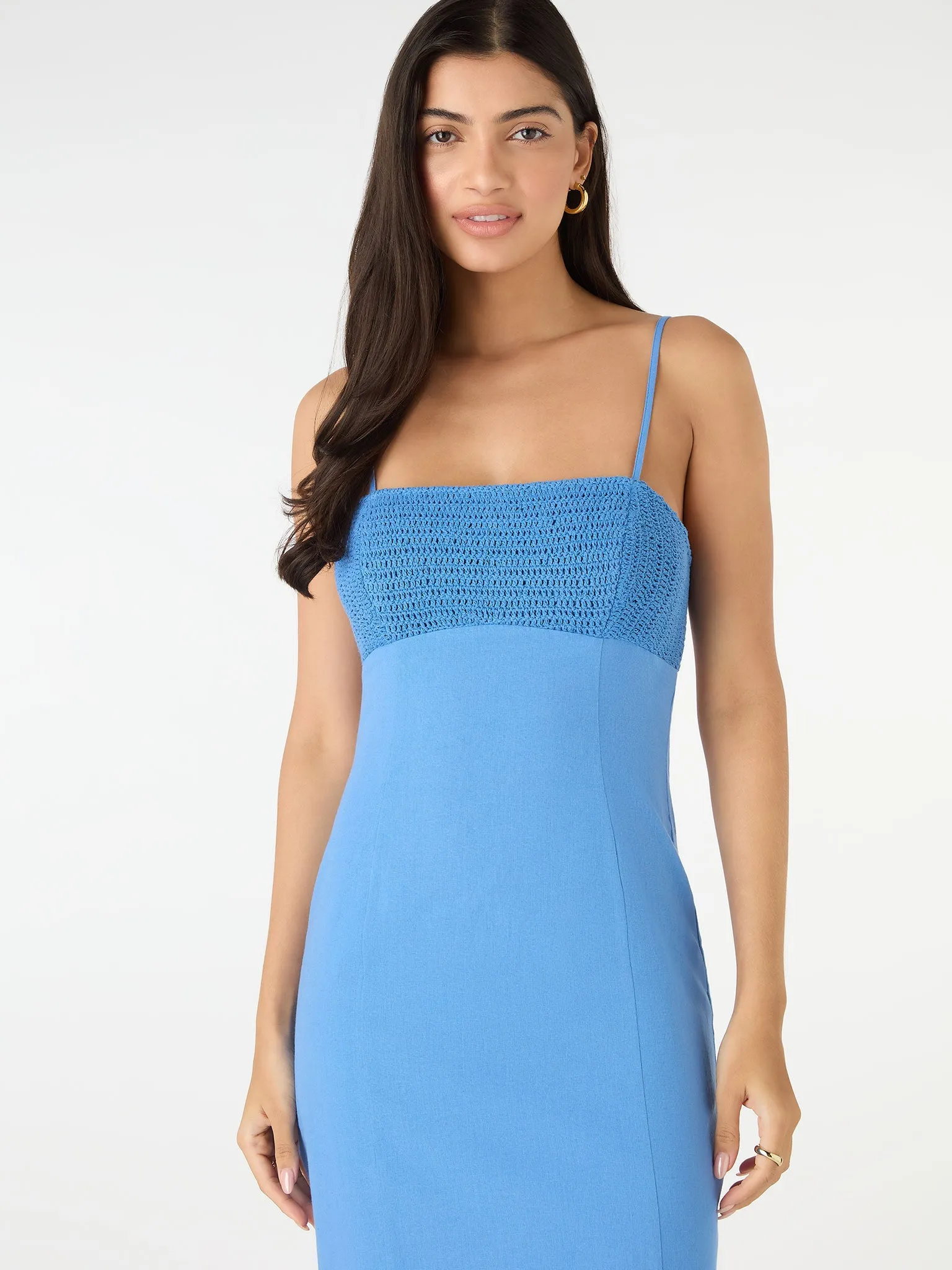 Clements Crochet Midi Dress in Blue