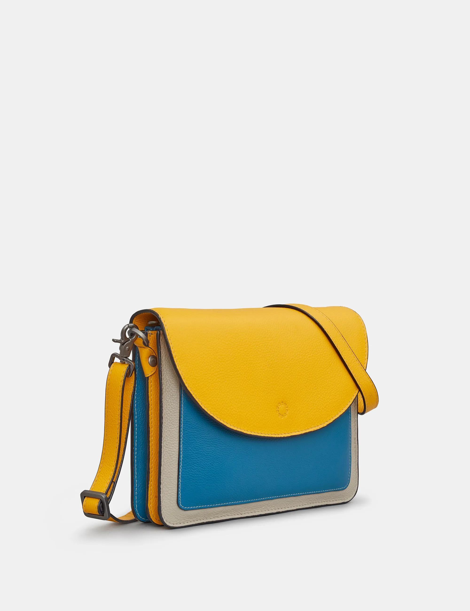 Coastal Colour Block Leather Flap Over Portland Cross Body Bag