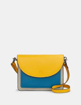 Coastal Colour Block Leather Flap Over Portland Cross Body Bag