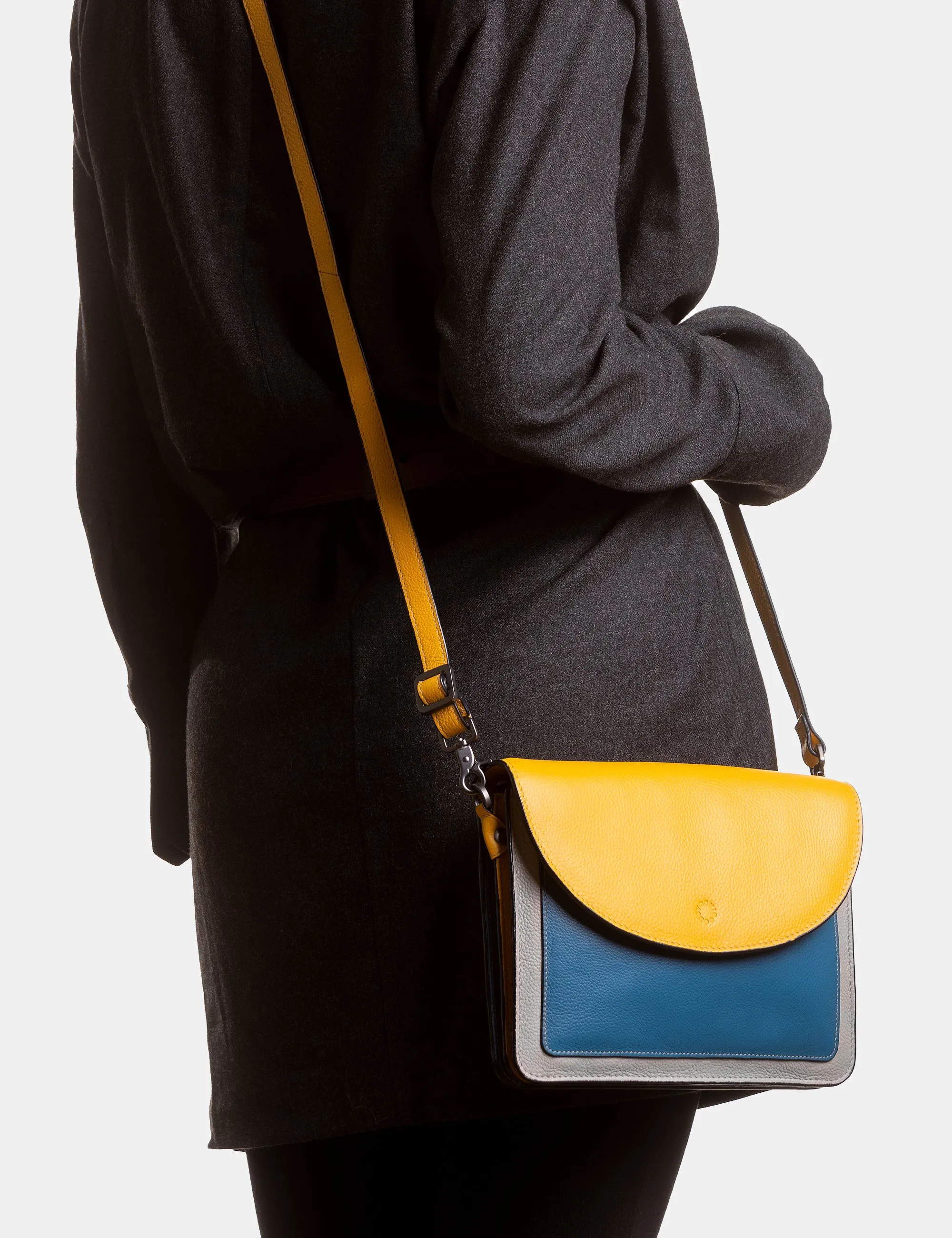 Coastal Colour Block Leather Flap Over Portland Cross Body Bag