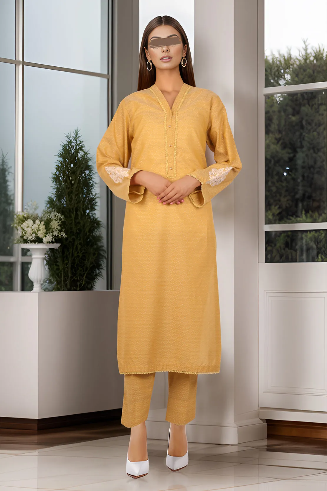 Cotton Jacquard Embroidered Stitched 2 Piece (Shirt/Trouser)