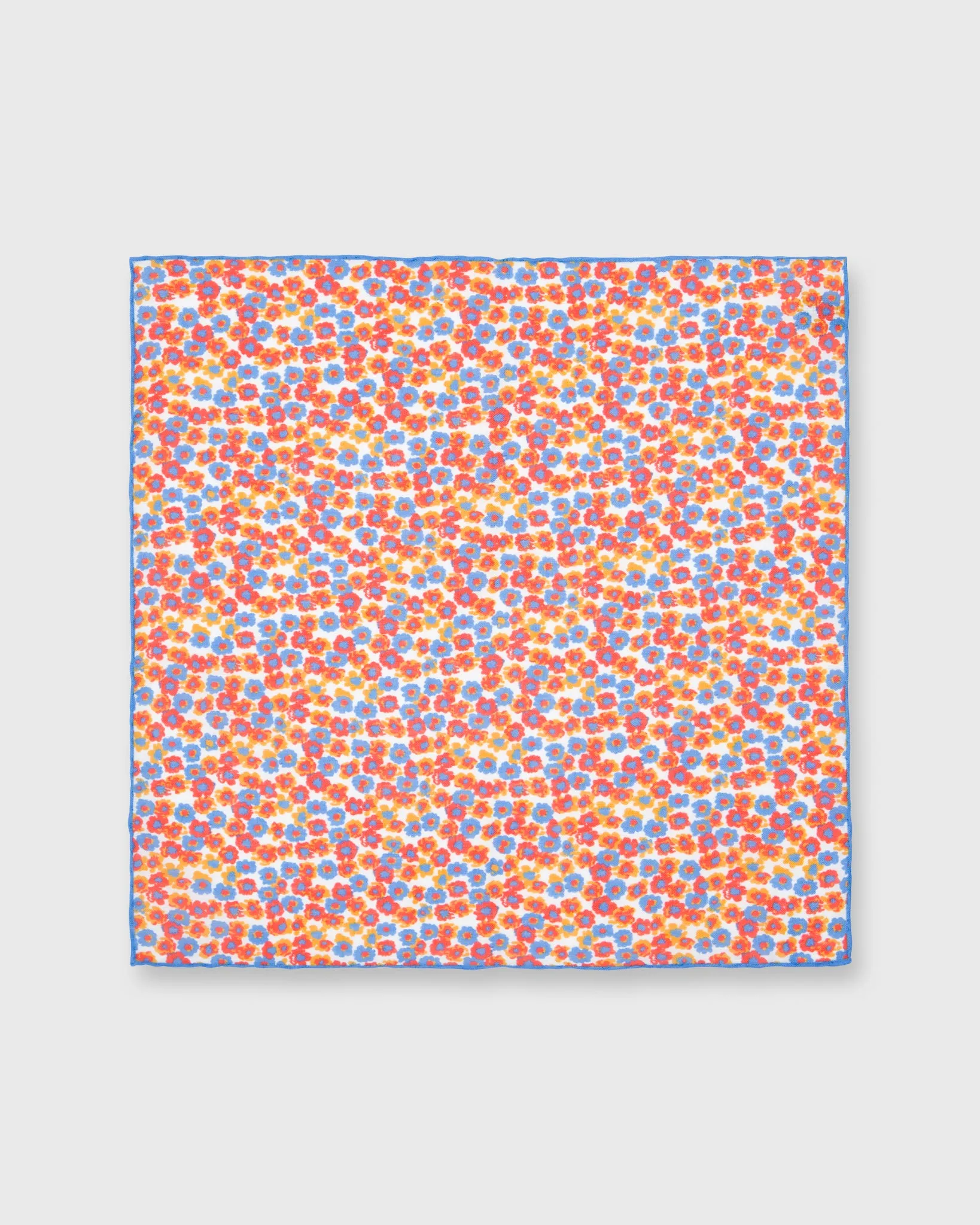 Cotton/Linen Print Pocket Square in White/Blue/Orange Floral