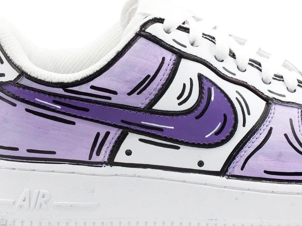 CUSTOM / NIKE Air Force 1 Sneaker AF1 Cartoon Comics White Lilac Purple 315115-112