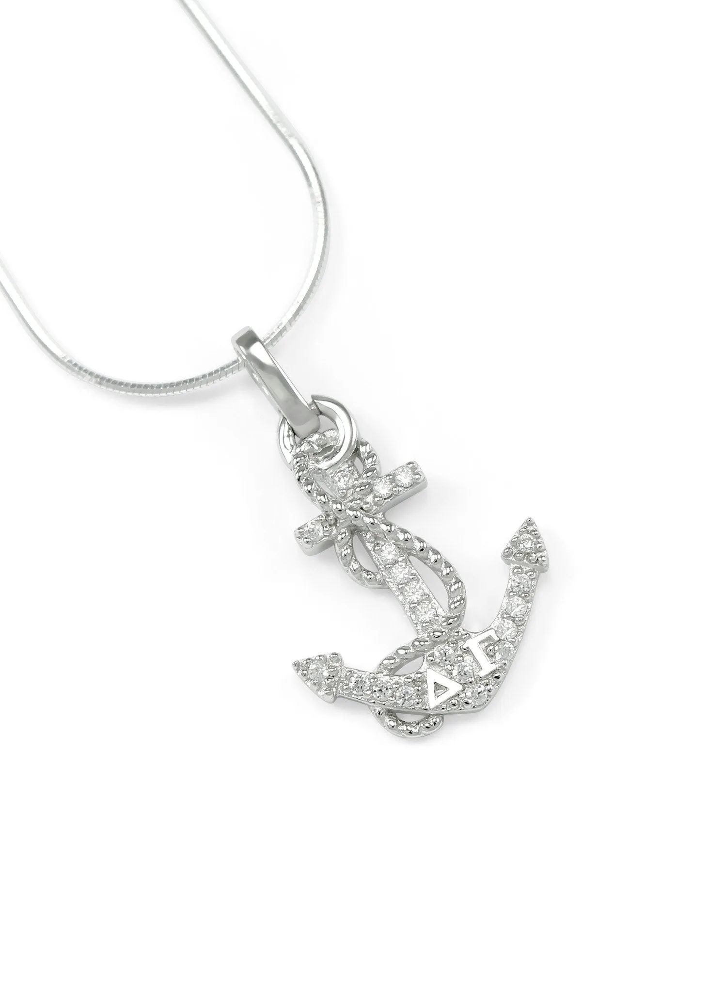 Delta Gamma Sterling Silver Anchor Pendant with Simulated Diamonds