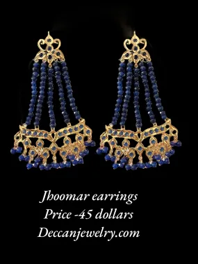 DER588 Amrita jhoomar earrings in blue beads  ( READY TO SHIP )