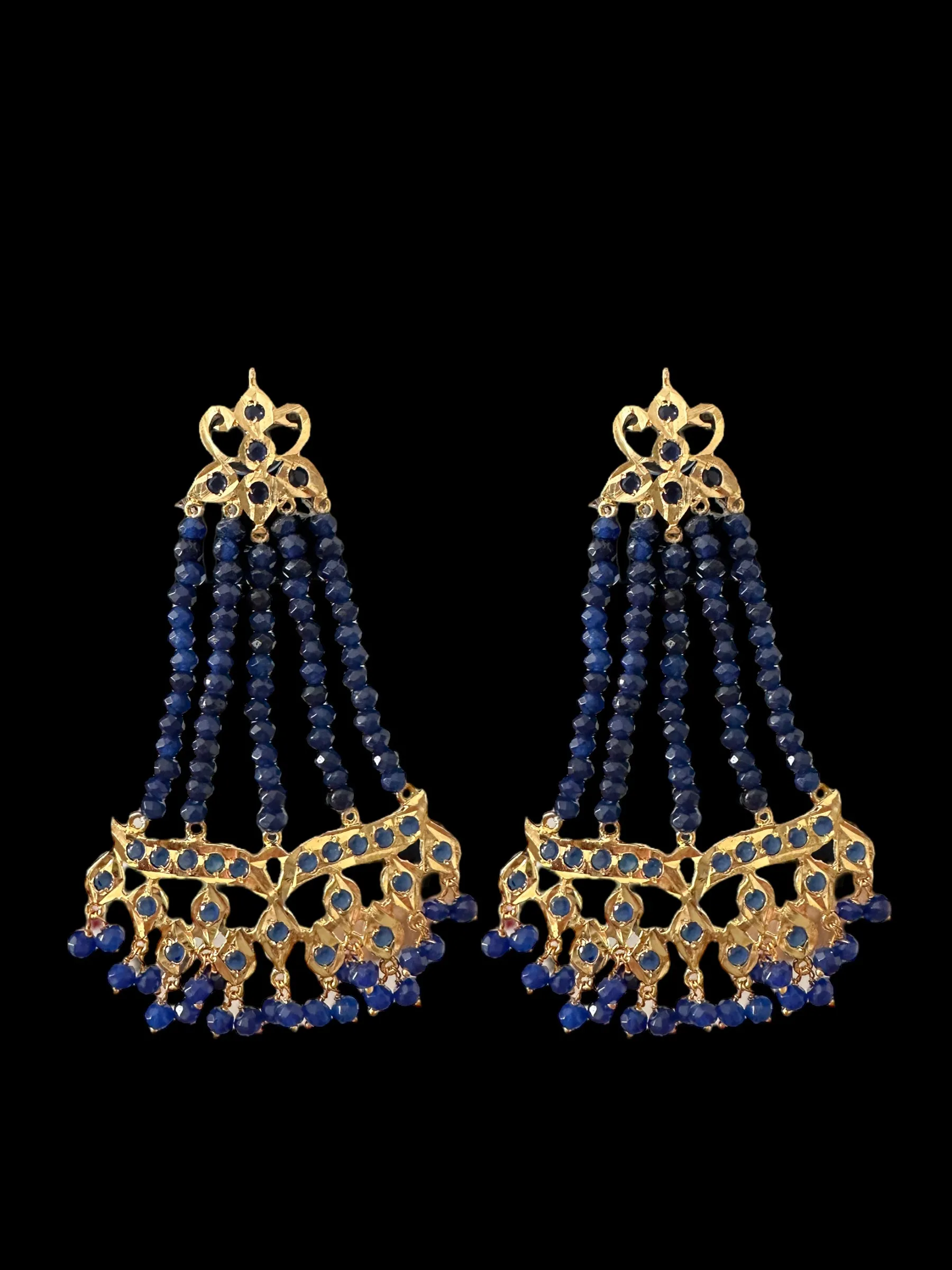 DER588 Amrita jhoomar earrings in blue beads  ( READY TO SHIP )