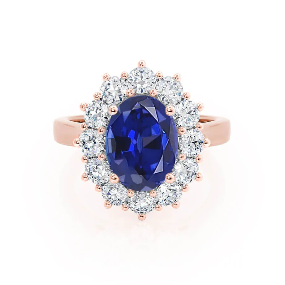 DIANA - Chatham® Blue Sapphire & Lab Diamond 18k Rose Gold