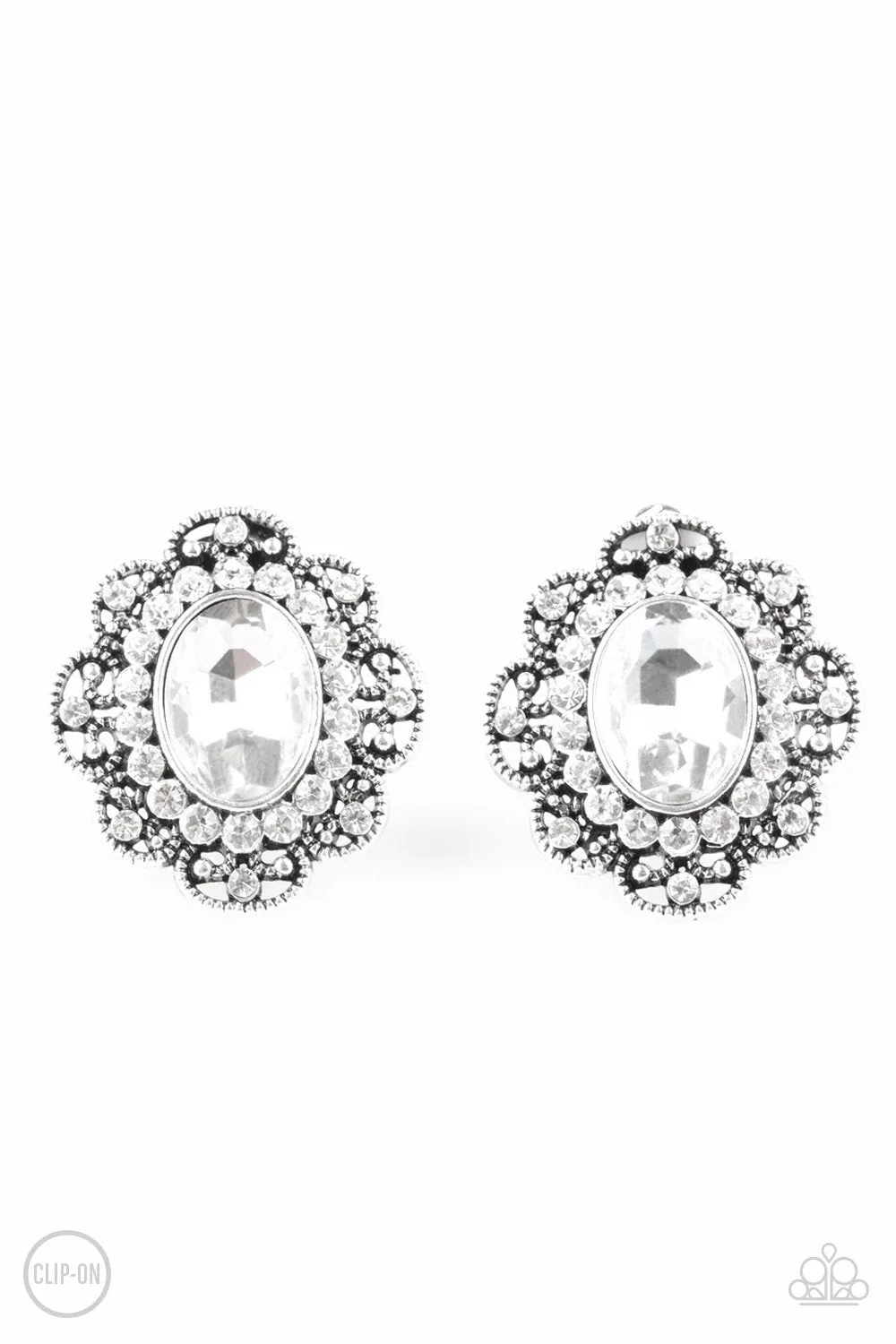 Dine and Dapper White Clip On Earrings - Paparazzi Accessories